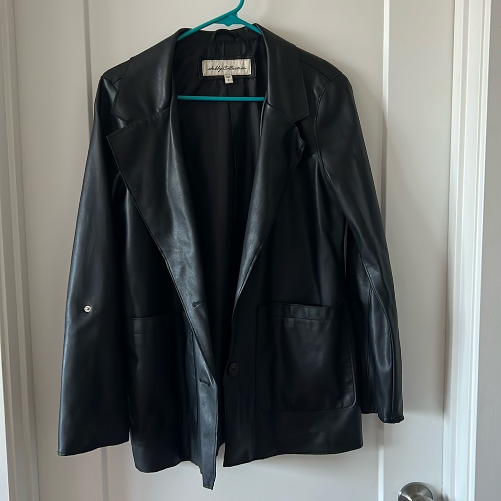 Black faux leather oversized blazer